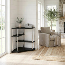 Corner Desk With Shelves In Brown And Stainless Steel For Home Office Use