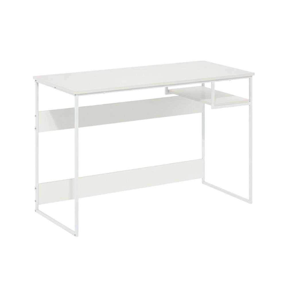 White Study Desk With Solid Finish And Spacious Workspace