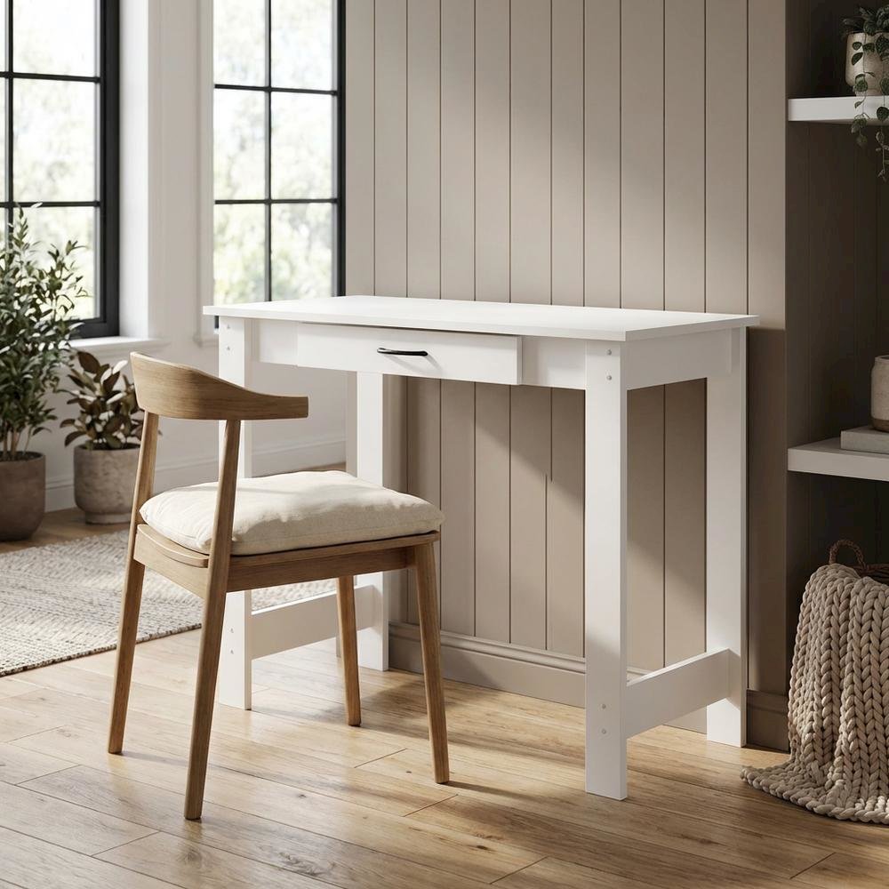 White Writing Desk With Drawer For Home Office And Residential Use