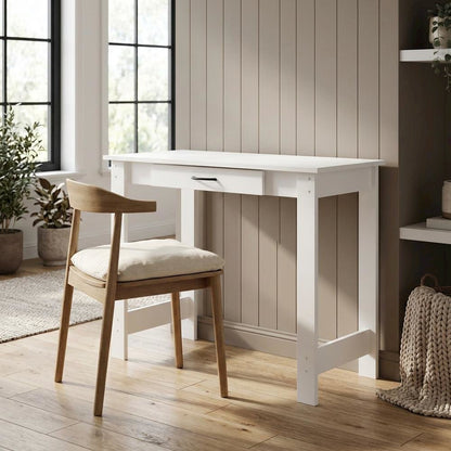 White Writing Desk With Drawer For Home Office And Residential Use