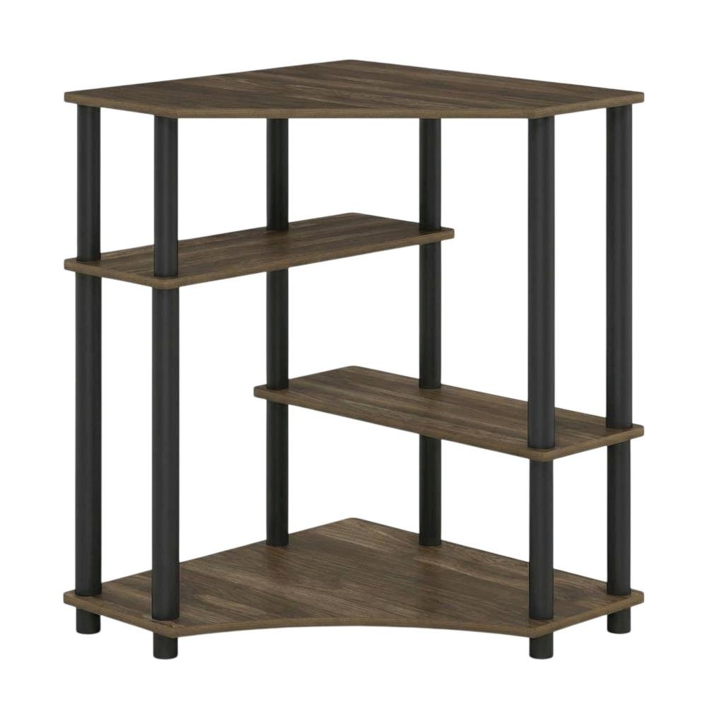 Corner Office Desk With Shelves, Columbia Walnut And Black Finish