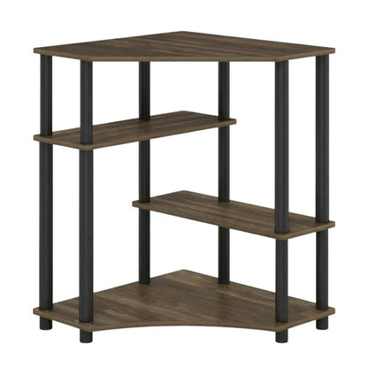 Corner Office Desk With Shelves, Columbia Walnut And Black Finish