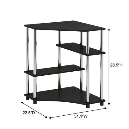 Corner Desk With Shelves In Brown And Stainless Steel For Home Office Use