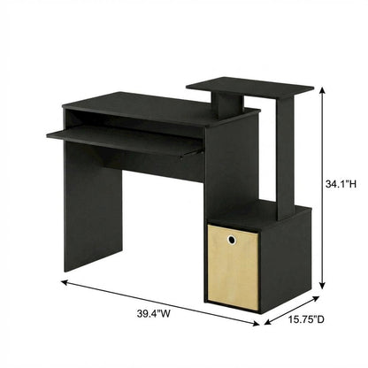 Black multipurpose home office desk with storage bin and sturdy construction