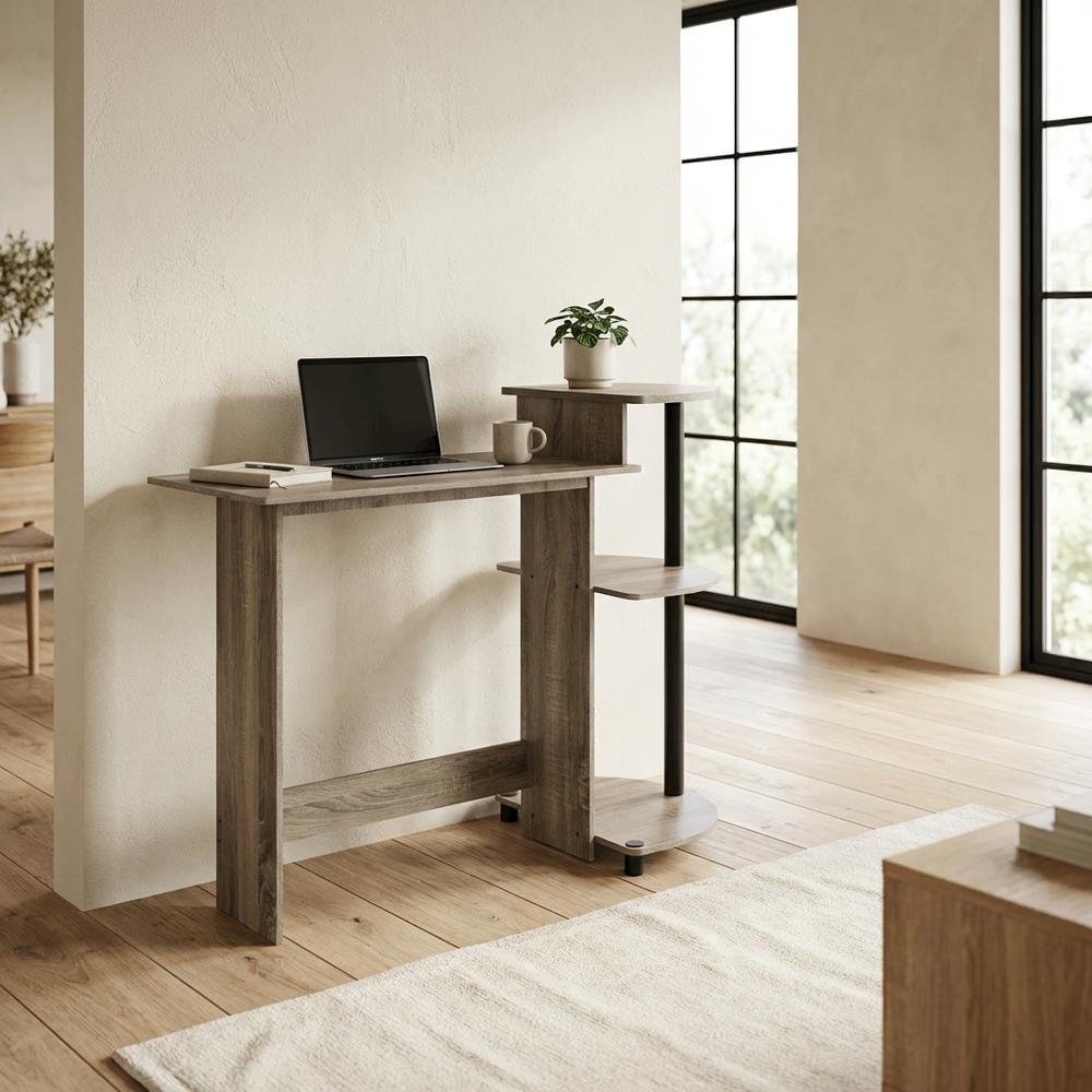 Compact Computer Desk in French Oak Grey, Black, Sleek Design, Sturdy