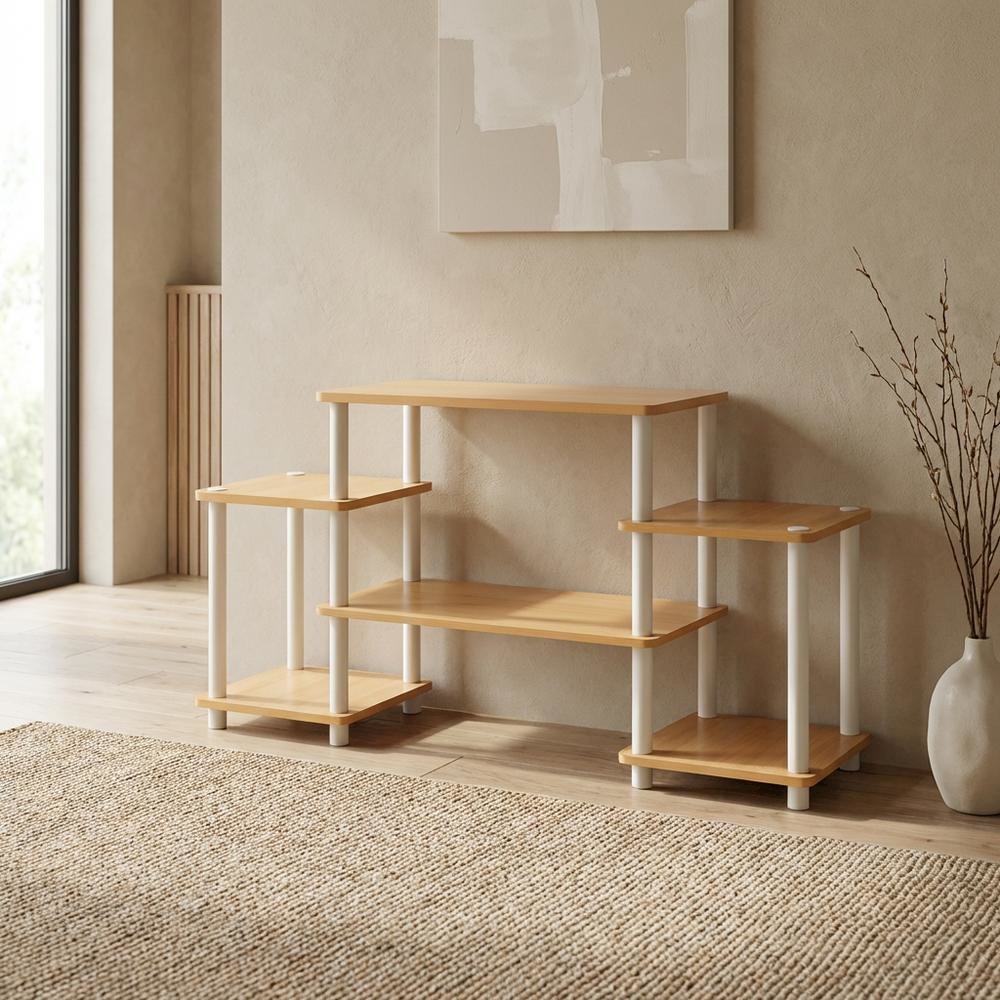 Beech and White No Tools Entertainment Center with Modern Design
