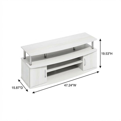White wood entertainment center for TVs up to 55 inches with ample storage space