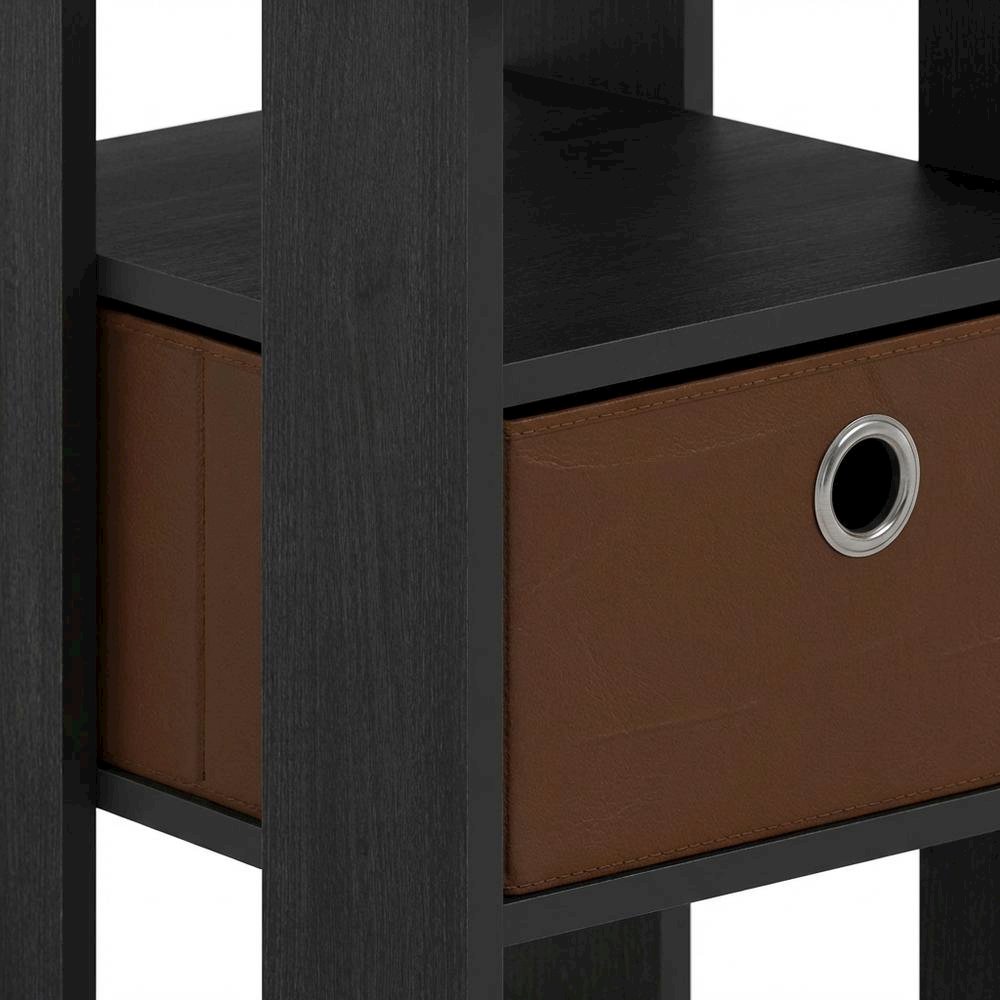 Wood End Table Nightstand with Bin Drawer in Medium Brown