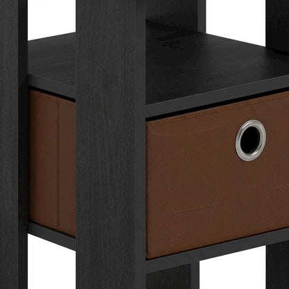 Wood End Table Nightstand with Bin Drawer in Medium Brown