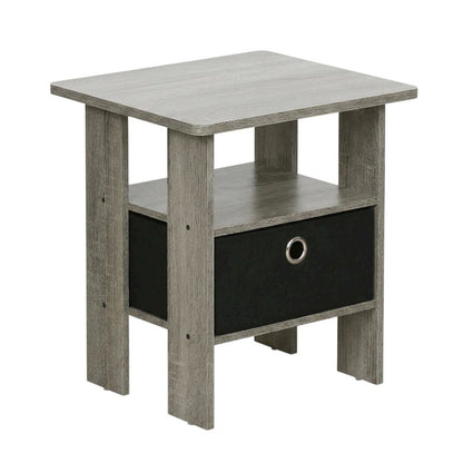 Grey night stand with storage bin drawer, stylish bedroom accent