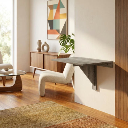 Brown, Wall Mounting Folding Table, Folding Design, Wall Mounted