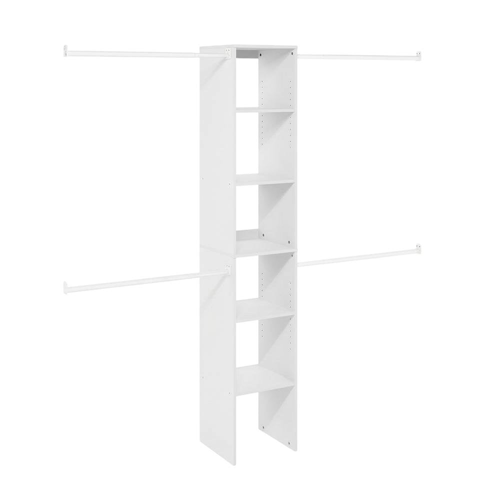 White Storage Shelf Tower with 3 Hanging Bars, 82 Inch Tall, Closet