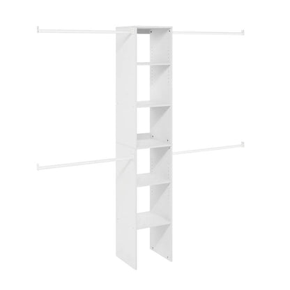 White Storage Shelf Tower with 3 Hanging Bars, 82 Inch Tall, Closet