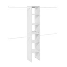 White Storage Shelf Tower with 3 Hanging Bars, 82 Inch Tall, Closet