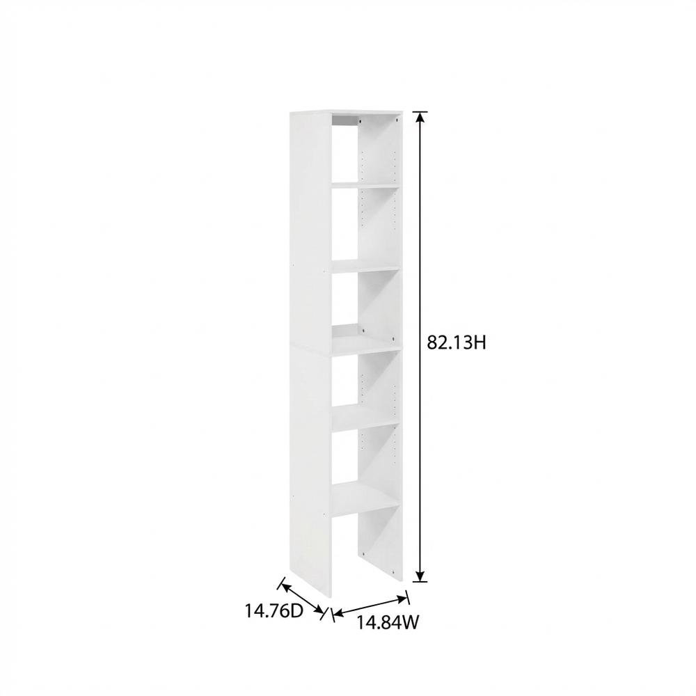 White Storage Shelf Tower with 3 Hanging Bars, 82 Inch Tall, Closet