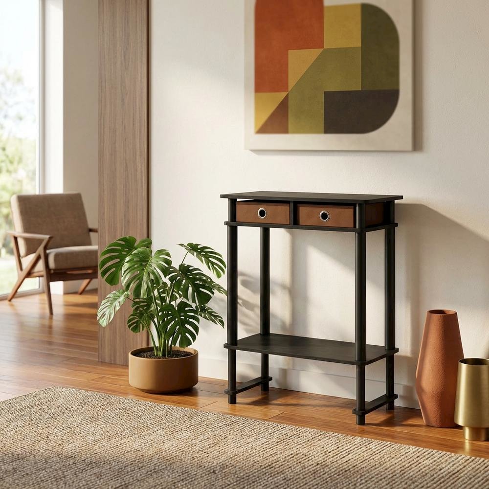 Espresso Hallway Console Table with Storage Bin and Modern Finish