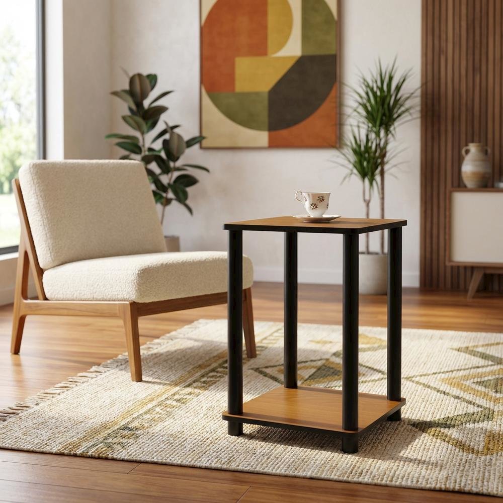 Light Cherry and Black End Table with Modern Design