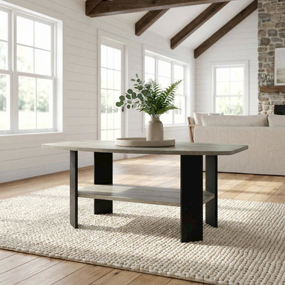French Oak Grey Coffee Table with Black Metal Legs and Minimalist Design