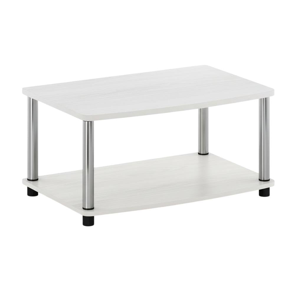 White Oak, Chrome TV Stand, Elevated 2-Tier Design, Wooden Construction
