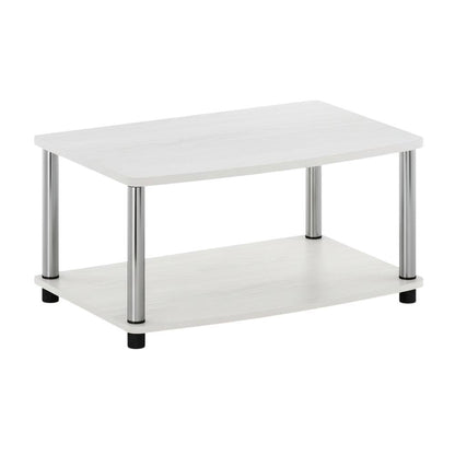 White Oak, Chrome TV Stand, Elevated 2-Tier Design, Wooden Construction