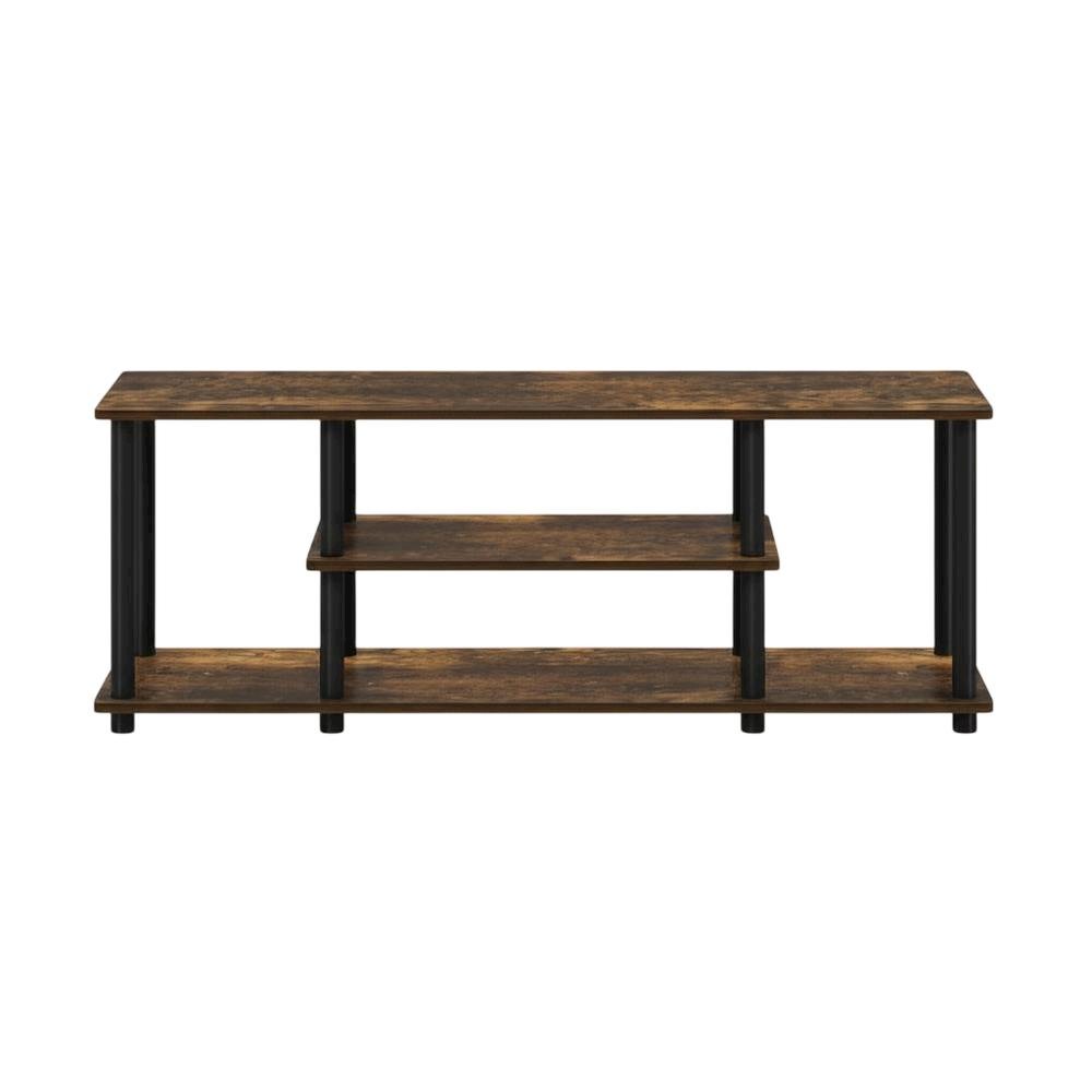 Amber Pine/Black TV Stand with 3-Tier Storage and Wooden Construction