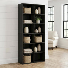 Wooden 12-Cube Open Bookcase with Ample Storage and Amber Pine Finish