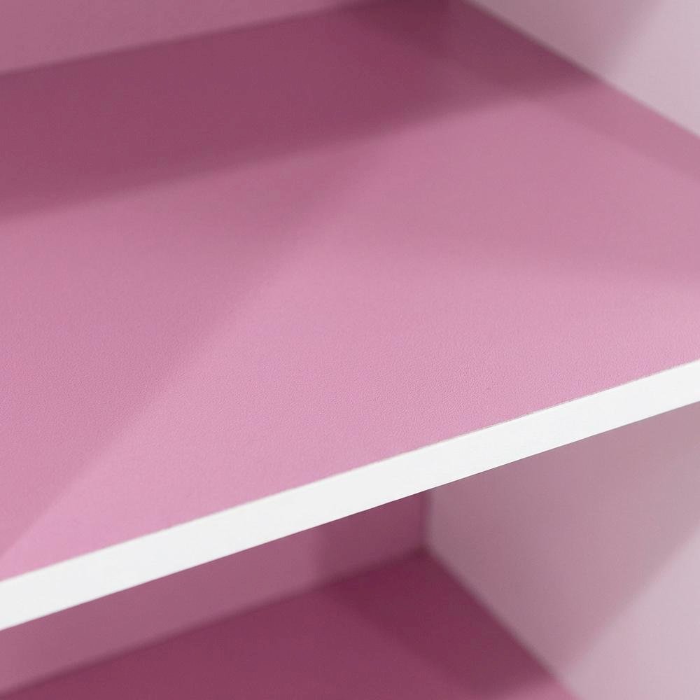 White and Pink 3-Tier Open Shelf Bookcase with Modern Storage Design