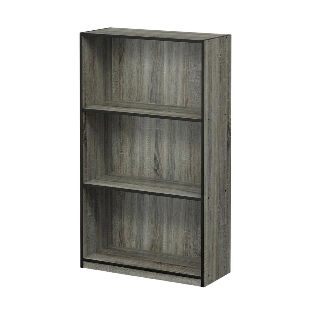 Grey 3-Tier Bookcase with Wood Shelves for Organized Storage