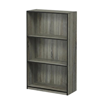 Grey 3-Tier Bookcase with Wood Shelves for Organized Storage
