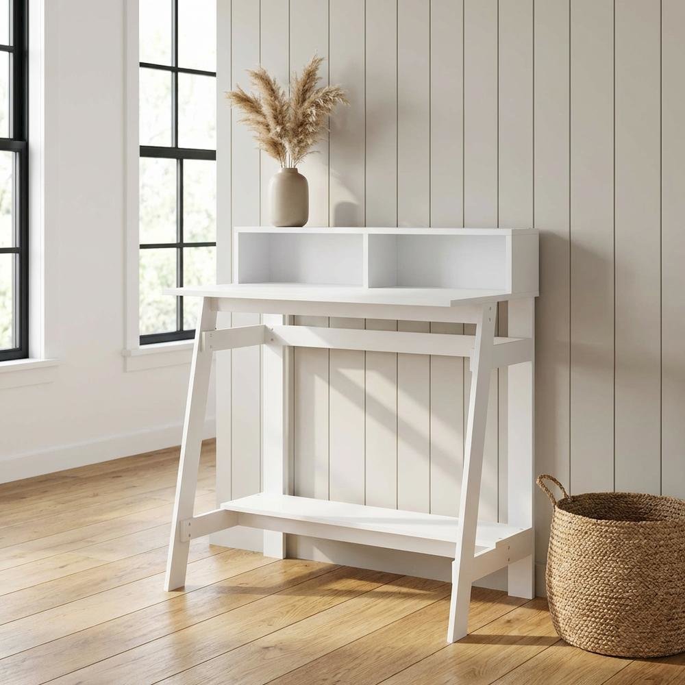 White Furinno A Frame Computer Desk with Sleek Design and Durable Construction
