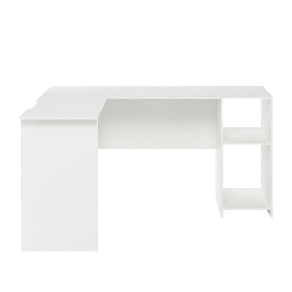 White L-Shaped Desk with Bookshelves for Home Office and Study Space