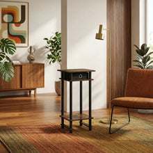 Amber Pine and Black Finish Tall End Tables with Storage Bins, Set of 2
