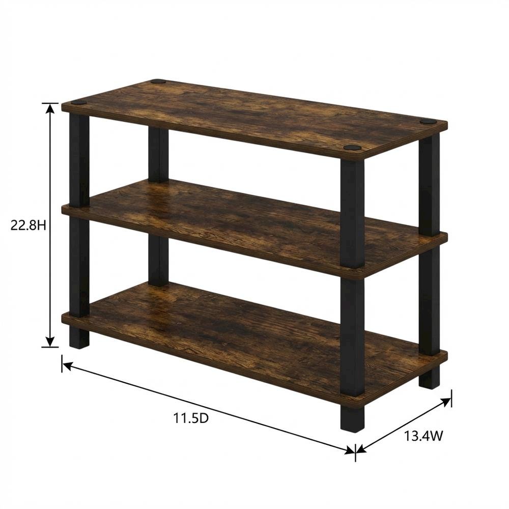 Amber Pine and Black 3-Tier End Table with Open Shelving and Modern Style