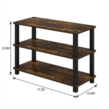 Amber Pine and Black 3-Tier End Table with Open Shelving and Modern Style
