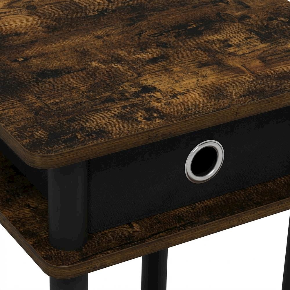 Amber Pine and Black Finish Tall End Tables with Storage Bins, Set of 2