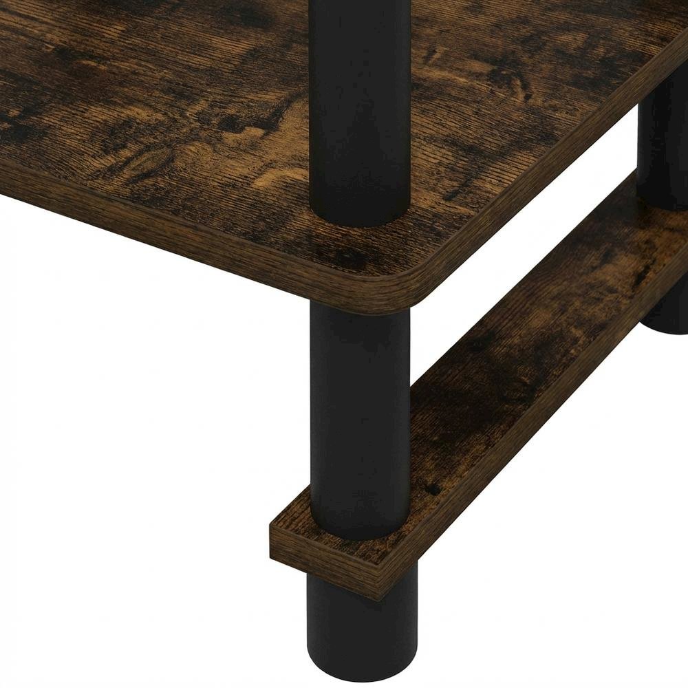 Amber Pine and Black Finish Tall End Tables with Storage Bins, Set of 2