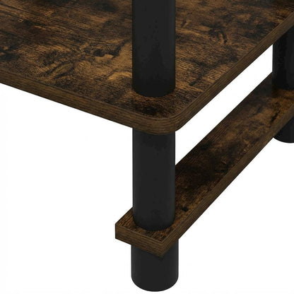 Amber Pine and Black Finish Tall End Tables with Storage Bins, Set of 2