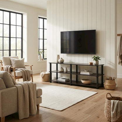 Dark Brown TV Stand with 3-Tier Storage for Entertainment Room
