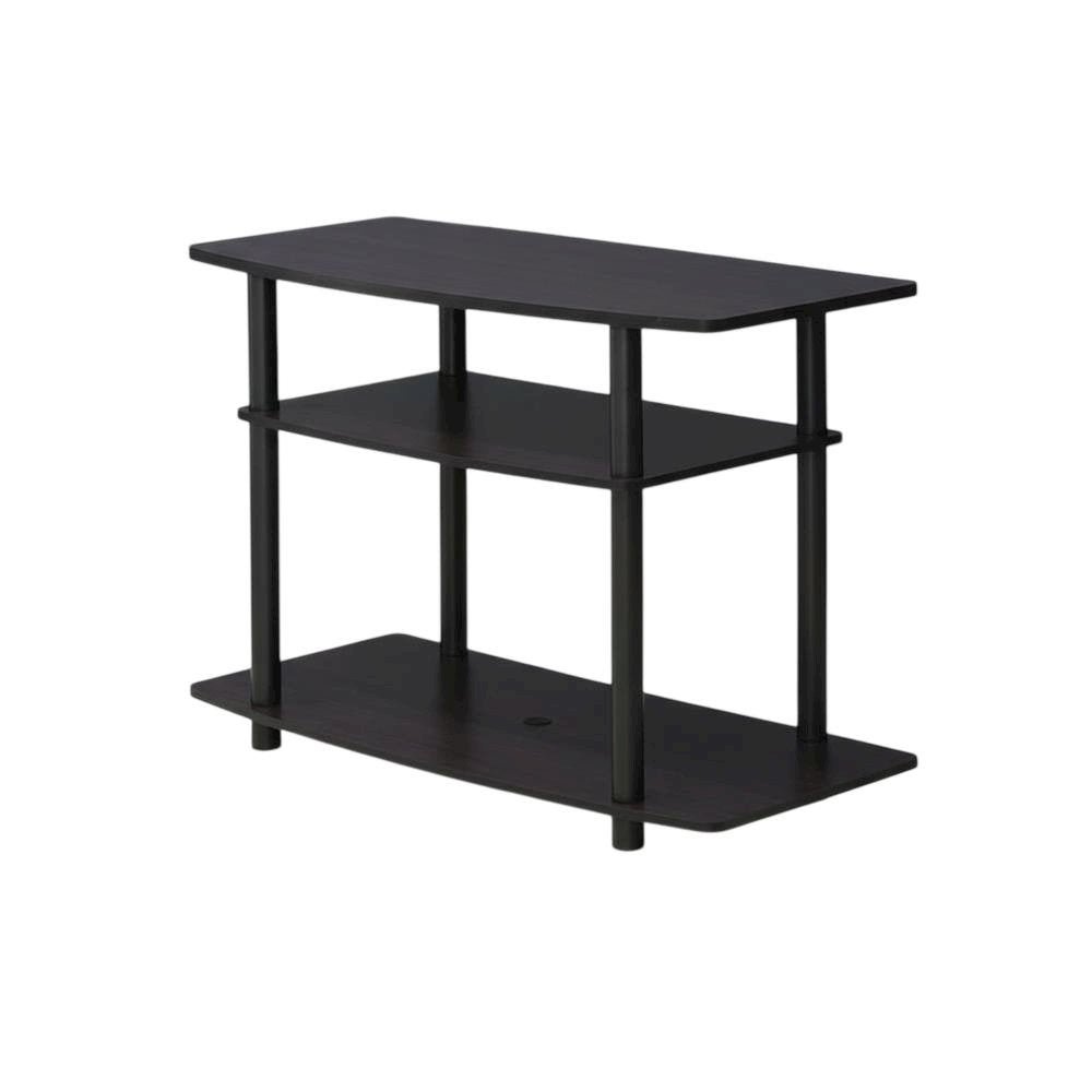 Dark Walnut TV stand with 3-tier open shelves and modern design