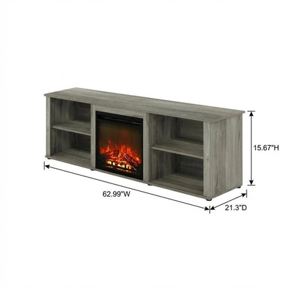 Wood TV stand with fireplace in French Oak Grey for modern living