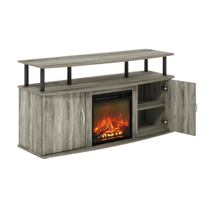 Gray Fireplace Entertainment Center with Storage Cabinets for TVs up to 55 Inch