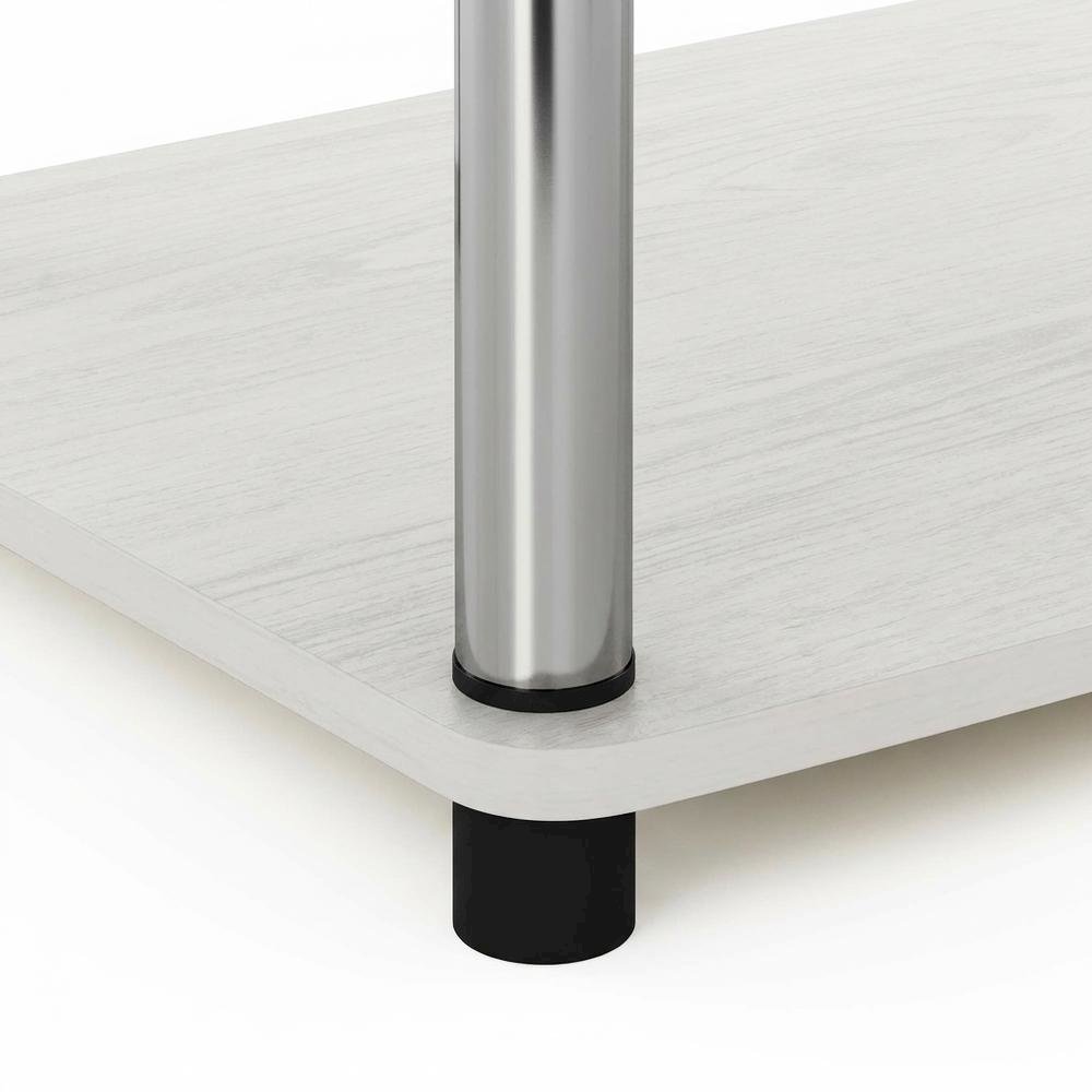 White Oak, Chrome TV Stand, Elevated 2-Tier Design, Wooden Construction