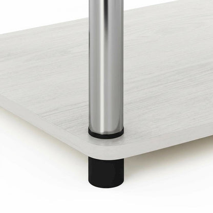 White Oak, Chrome TV Stand, Elevated 2-Tier Design, Wooden Construction