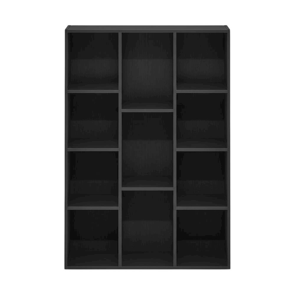Black Manufactured Wood Bookcase with Open Shelving and Modern Design