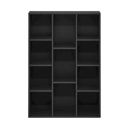 Black Manufactured Wood Bookcase with Open Shelving and Modern Design
