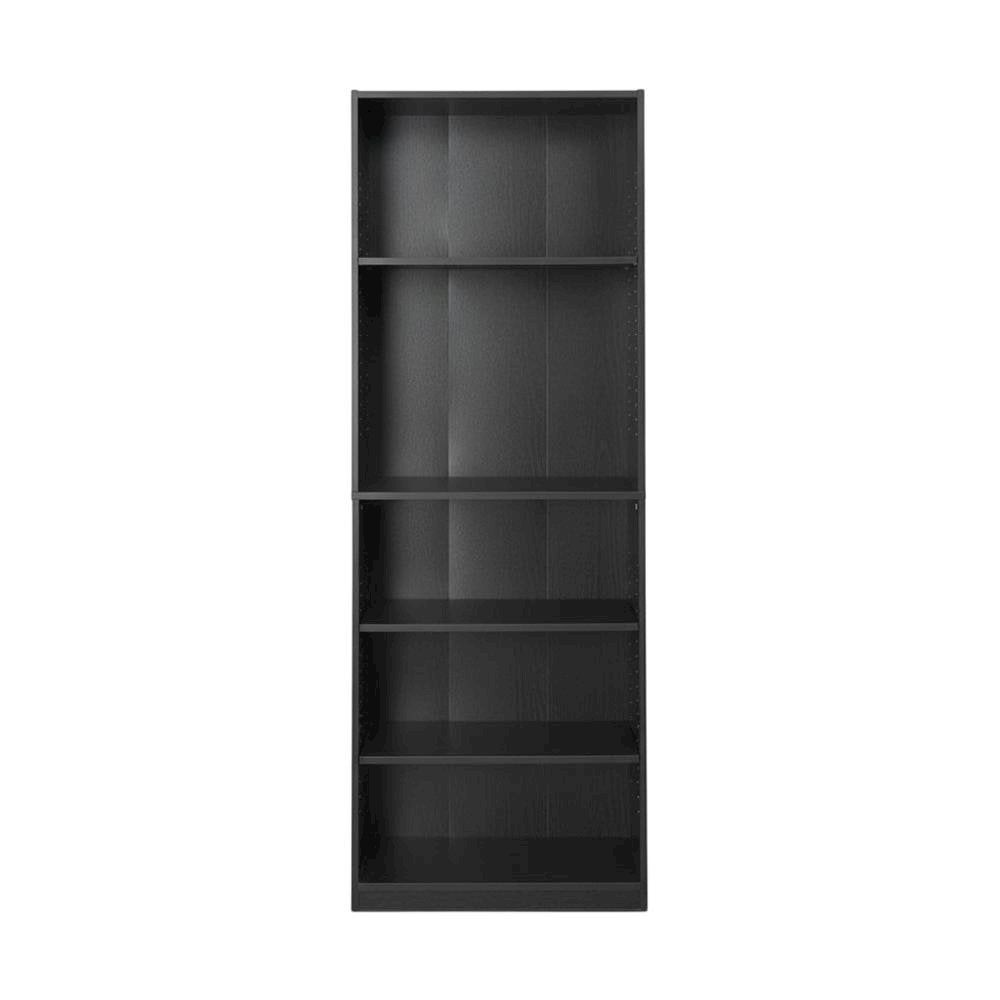 Black 5-Shelf Bookcase with Sturdy Storage and Open Shelving Design