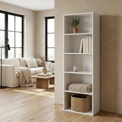 Wooden Bookcase with Adjustable Shelves for Living Room and Office