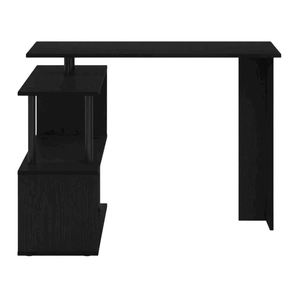 L-Shape Computer Desk with 3-Tier Shelves - Americano/Black Modern Design
