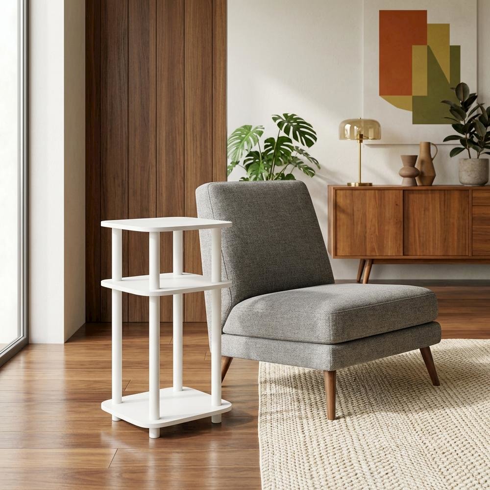 White 3-Tier Curve End Table with Modern Design and Stable Construction