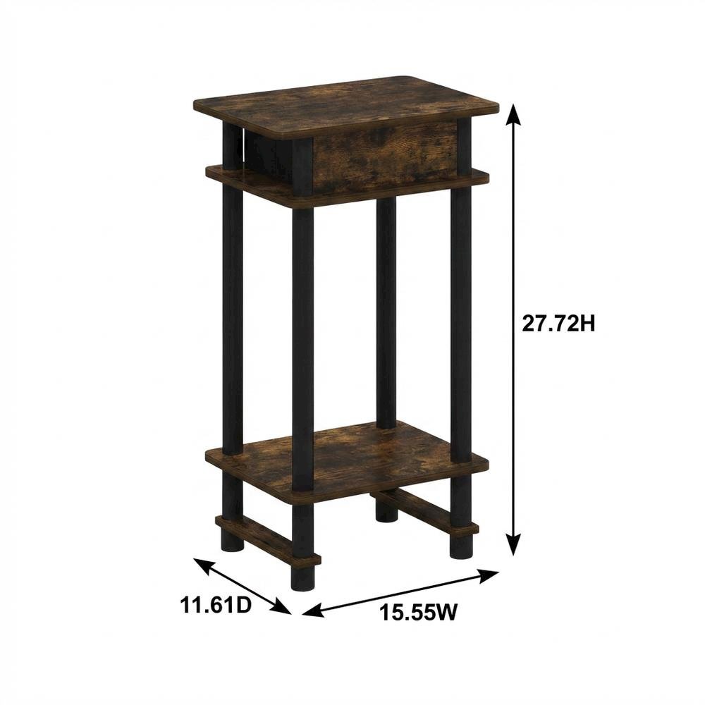 Amber Pine and Black Finish Tall End Tables with Storage Bins, Set of 2